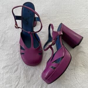 Seven Heel Shoes Womens Size 7 Purple Platform Block T Strap Slingback 70s